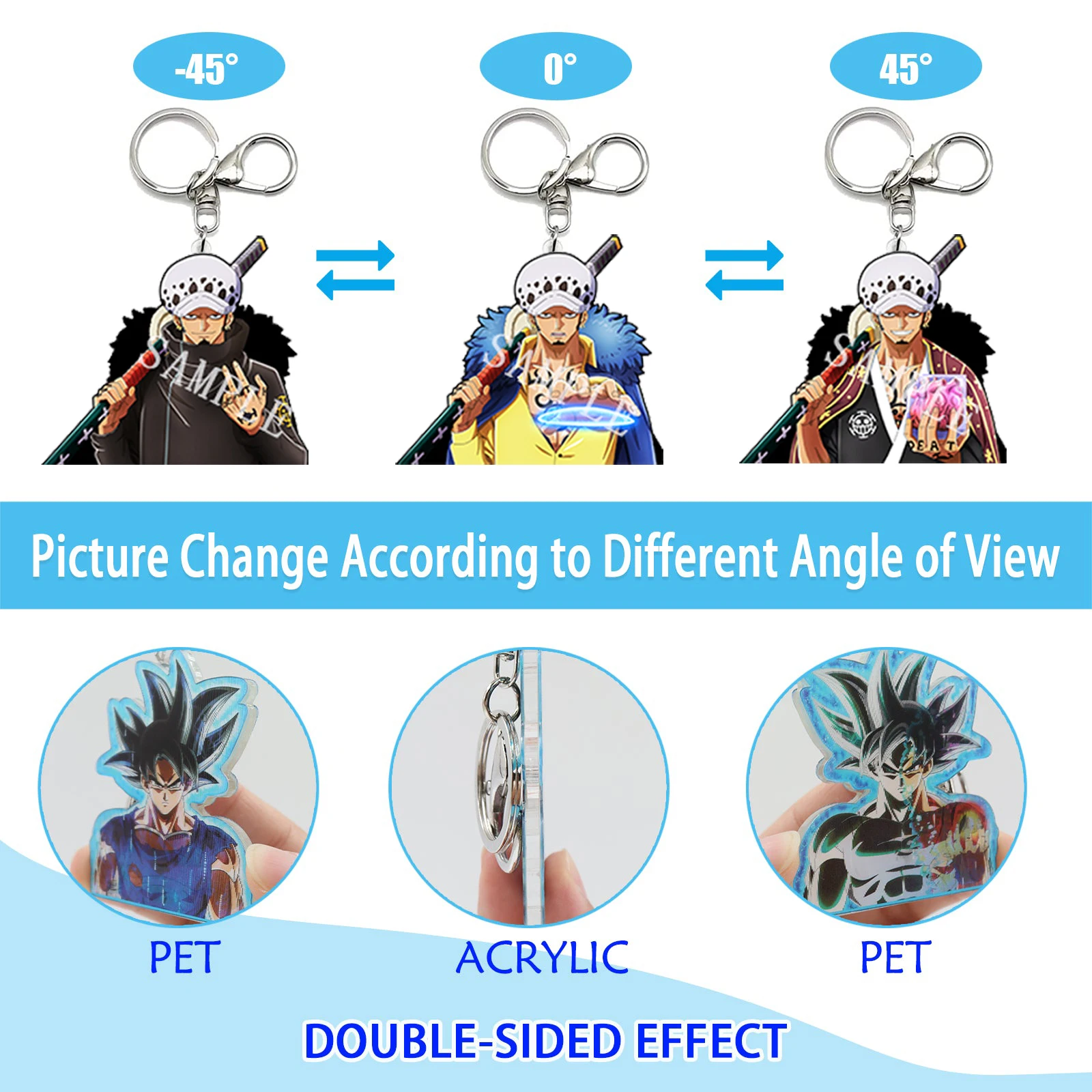 Anime ONE PIECE Trafalgar Law Motion Key Chains Acrylic Keychains Bag Pendant Car Keyring Anime Peripherals Gift