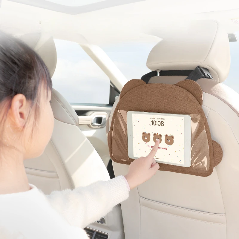 

Cartoon Car Headrest Ipad Storage Holder Universal Auto Seat Back Hooks Bag Phone Hanging Pocket For Rear Children Kids Travel
