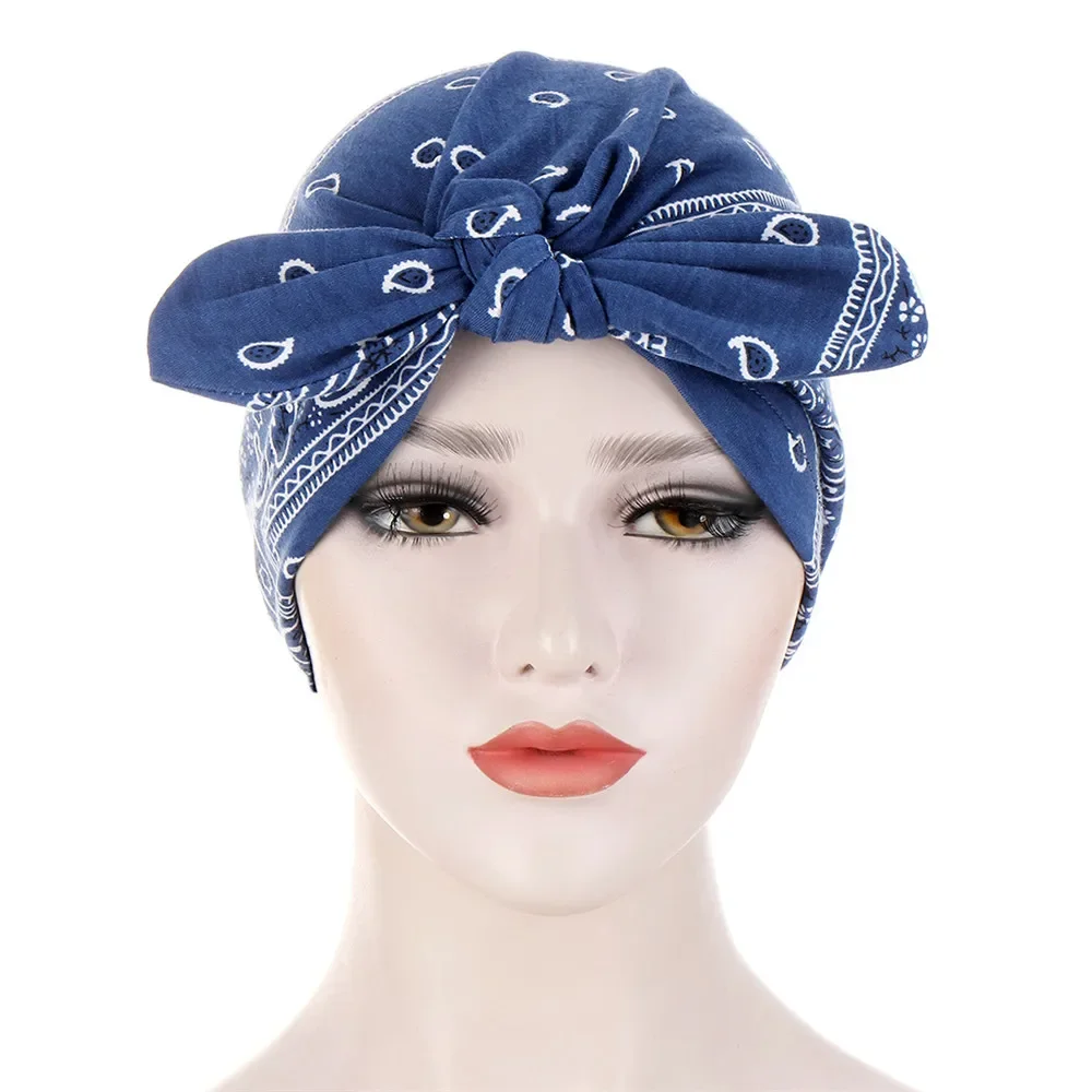 Turbante con lazo para mujer, Hijab interno musulmán, gorro con estampado africano, pañuelo para la cabeza, gorro de quimio para pérdida de cabello,