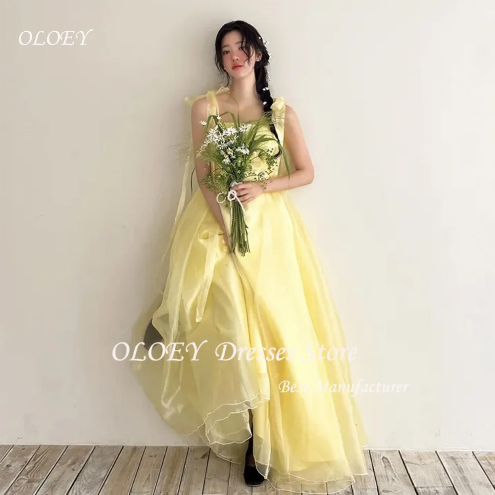 OLOEY Yellow Tulle Evening Dresses Korea Wedding Photo Shoot Customized Garden Off Shoulder Corset Back Prom Dress Floor Length