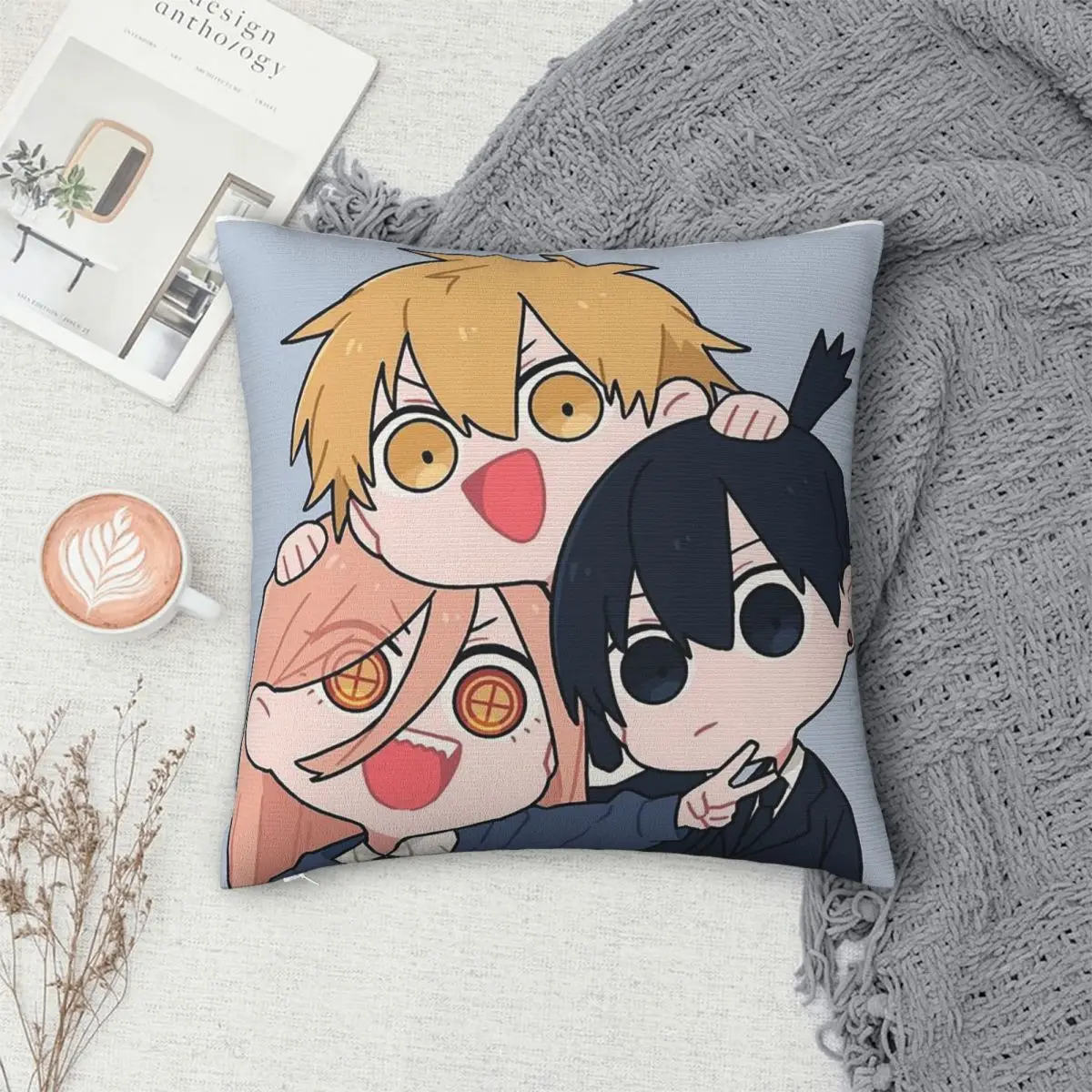 Cartoon Cute Chainsaw Mans Anime Square Pillowcase Pillow Cover Cushion Zip Decorative Comfort Throw Pillow for Home Car