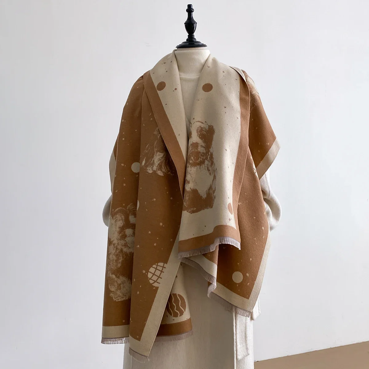 

Fashion Design Winter Dog Print Imitation Cashmere Jacquard Scarves High Quality Women Thicken Wrap Shawl Ladies Pashmina Scarf