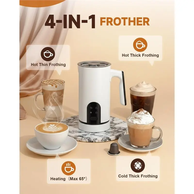 For Latte, Cappuccino, Matcha Compatible 11.8Oz/350Ml 4-In-1 Electric Milk Frother& Automatic Milk Steamer Foamer Eu Plug-A54Q