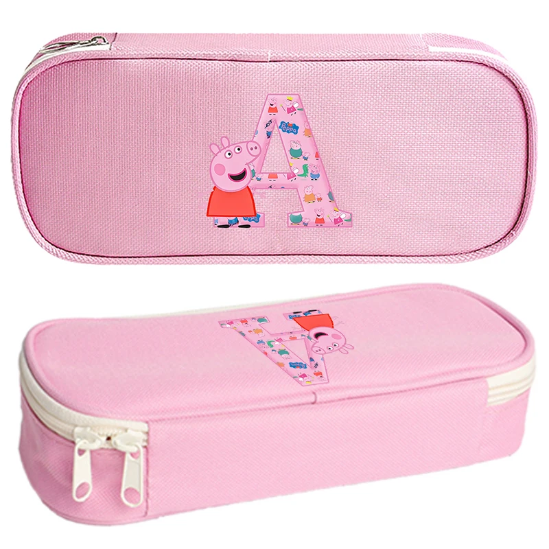 Estojo de Lápis Rosa Peppa Pig, Bolsa de Canetas com Letras A-Z, Material Escolar para Estudantes, Grande Estojo de Canetas, Presente de Papelaria para Escola e Escritório