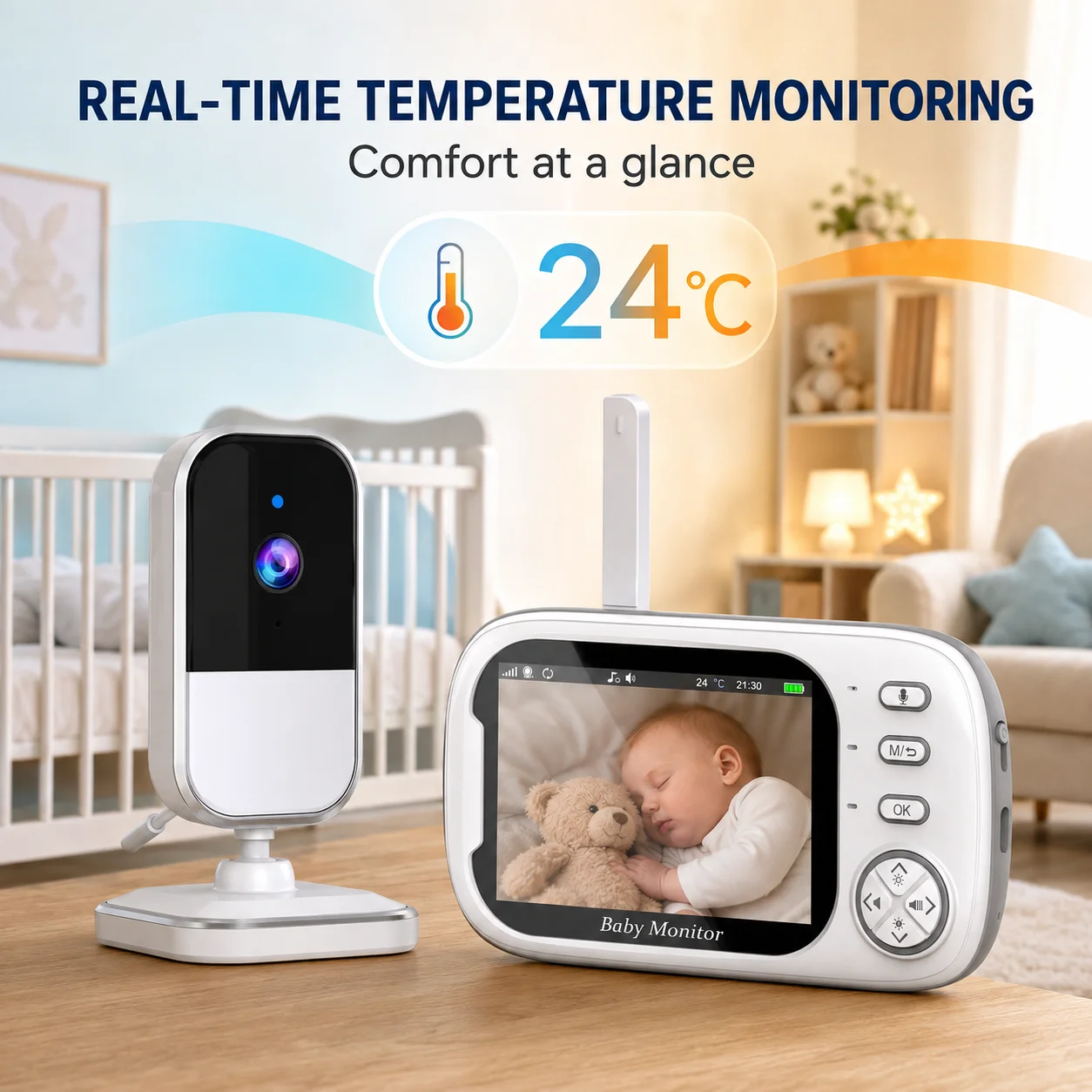 3.5 Inch Video Baby Monitor with VOX Mode Babyphone Cam Infrared Night Vision Surveillance Cameras Temperature Monitor Lullabies