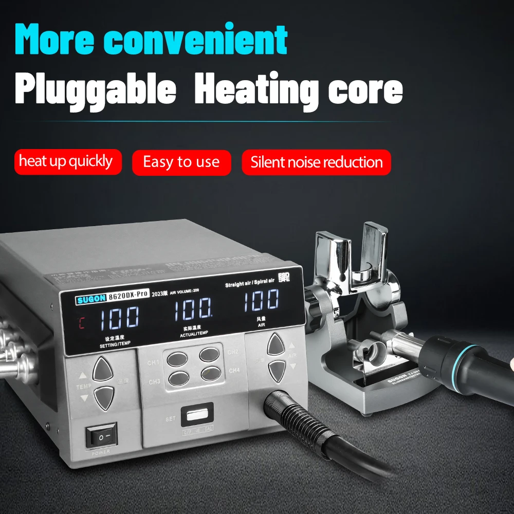 SUGON 8620DX PRO 1300W Hot Air Rework Station Microcomputer Temperature Control BGA Rework Station Curved Nozzle Welding Repair