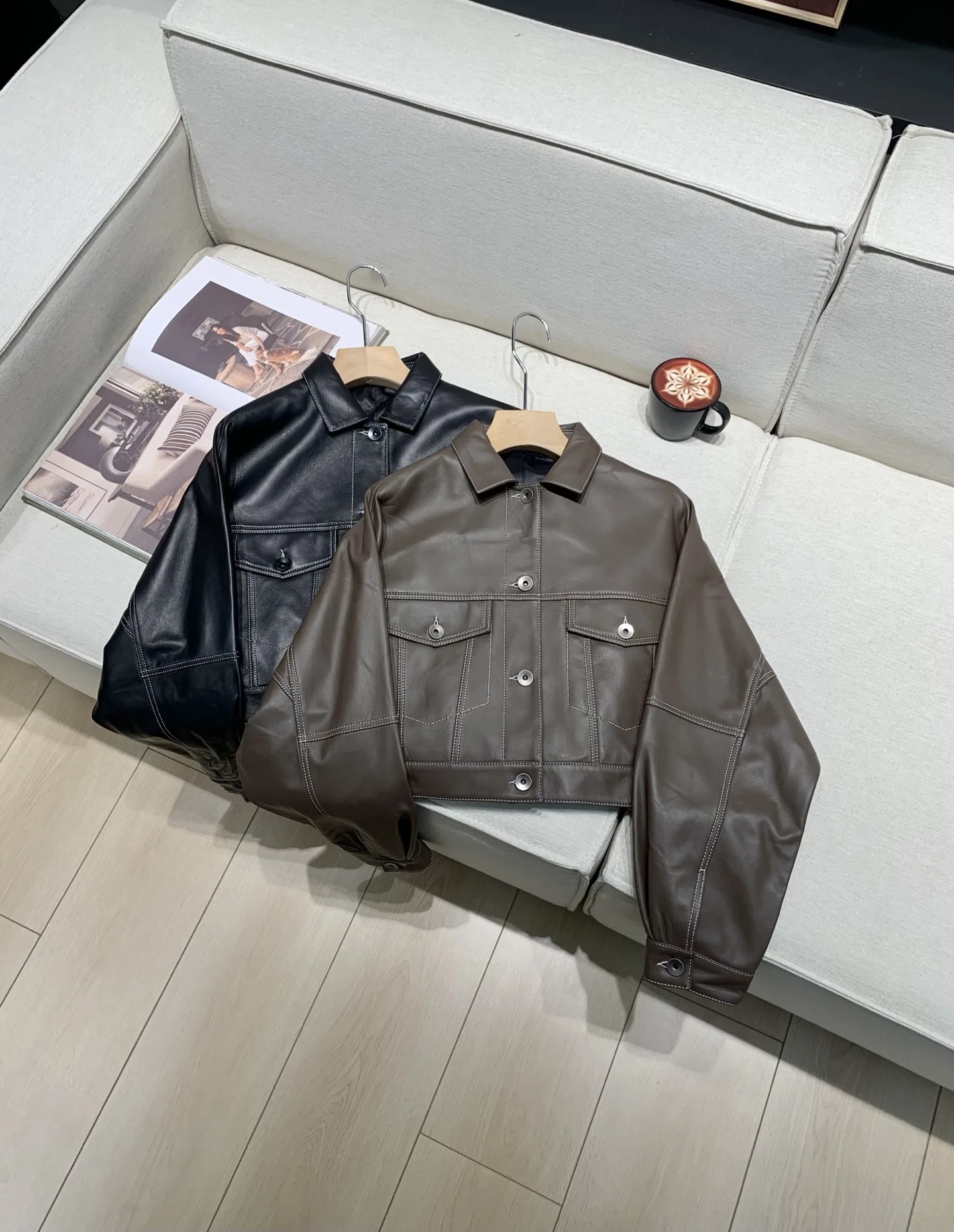 جديد الخريف/الشتاء عالية الجودة المألوف جلد الغنم زر أسفل سترة قصيرة + مستقيم الساق واسعة الساق السراويل دعوى للنساء #4