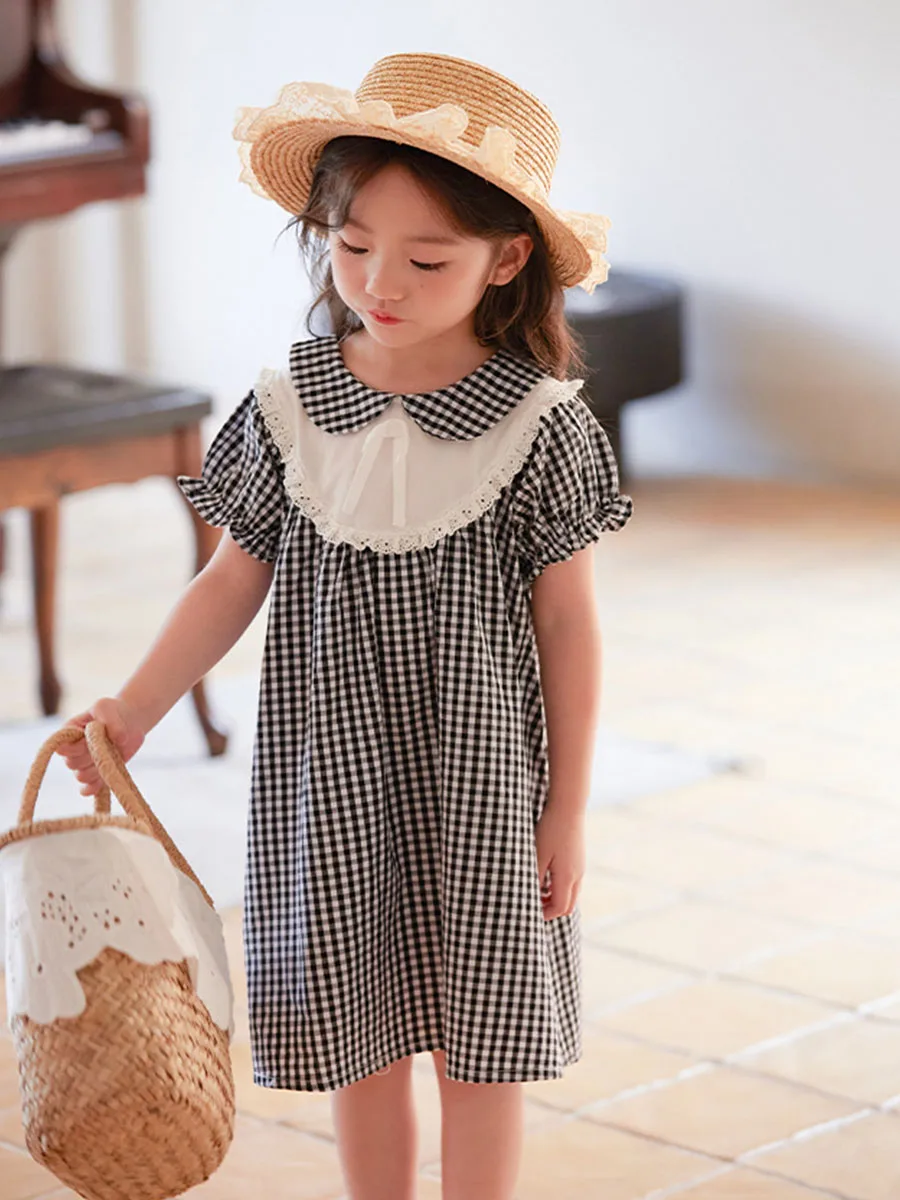 Girls Summer Fashion Short Sleeve Dress Comfortable Peter Pan Collar Children's Clothing 1 2 3 4 5 6 7 8 Years Dresses For Kids