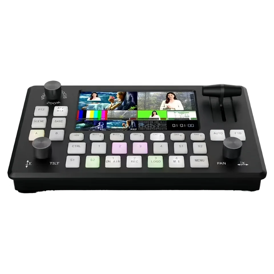 2026 EZOLEN Five Way PGM PVW Control T-Bar Rocker Menu Knob Video Switcher for Live Streaming Supports up Two Layers for Confere