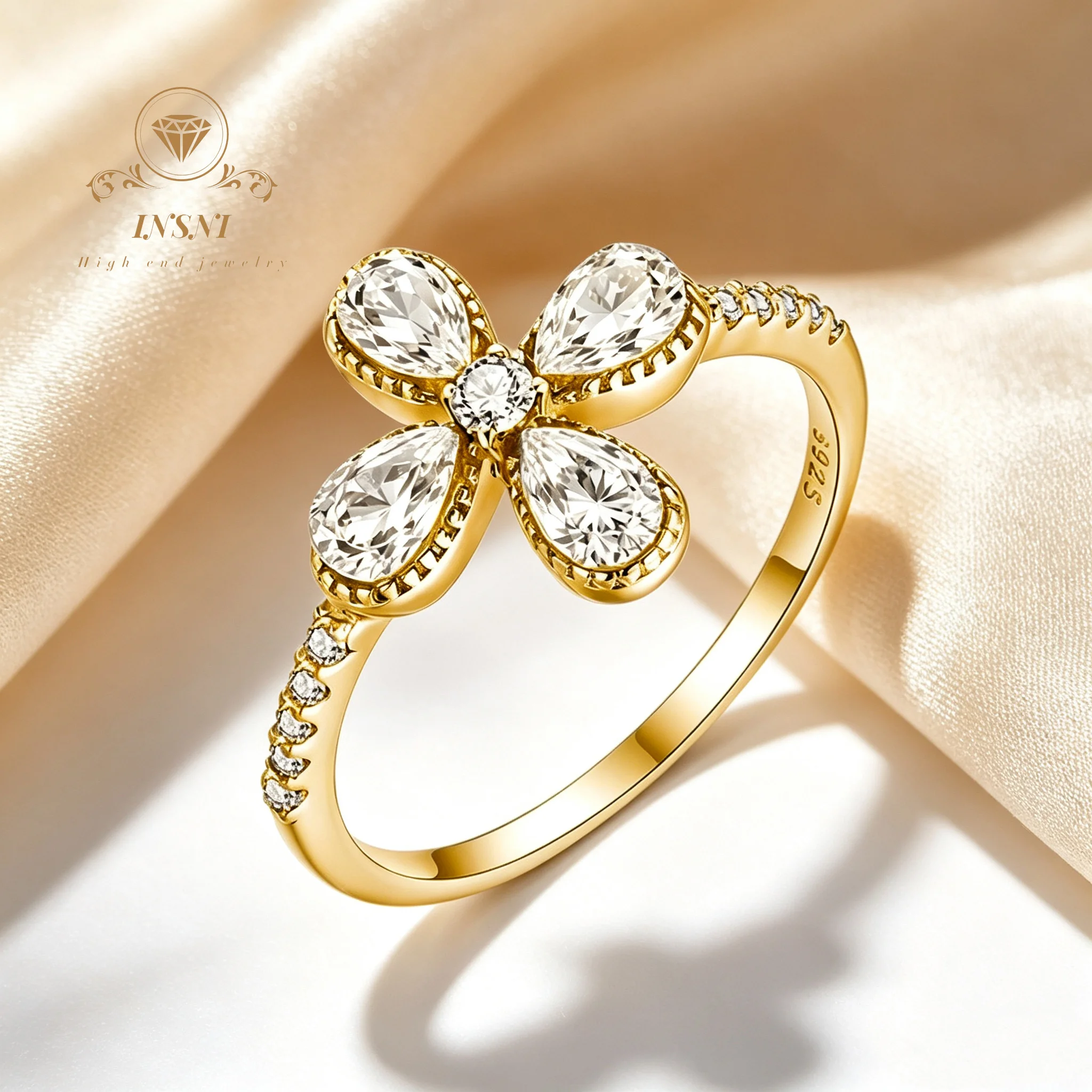 S925 Silver 1.5 Carat Moissanite Clover Ring Women's Light Luxury Versatile Ring Affordable Light Luxury Jewelry Gift for Women
