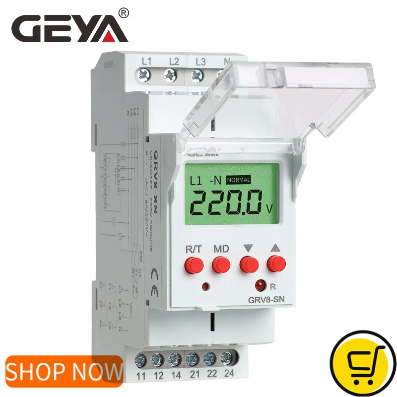 

GEYA GRV8-S 3 Phase Digital Display Voltage Relay 8A 2SPDT Monitoring Phase Relay Auto Reset LCD Relay