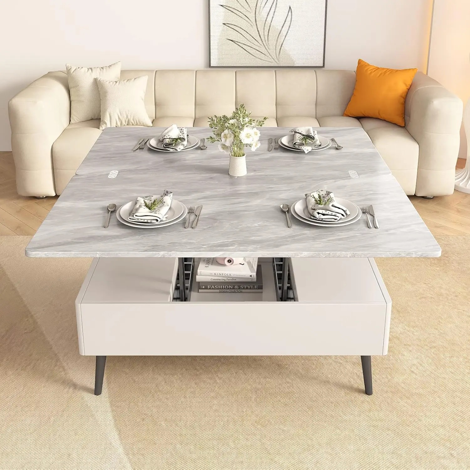 

Lift Top Extendable Coffee Table with Storage, 3 in 1 Multi-Function Coffee Table,Center Table with Hidden Compartment, Modern R