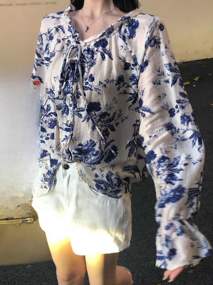 

Длинный свек с цветочным принтом в стиле ретро, защита от солнца, топ с принтом тай-дай, женский модный летний повседневный офисный костюм из смеси хлопка