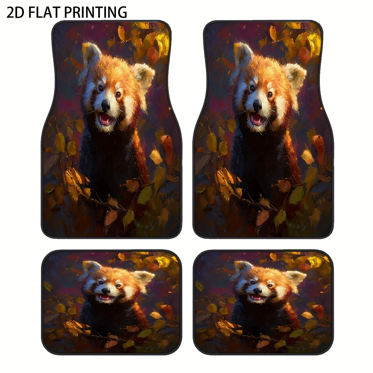 

4pcs Brown Base Lively Panda Pattern Printed Car Floor Mats, Universal Polyester Material, All-Season All-Weather Interior Prote