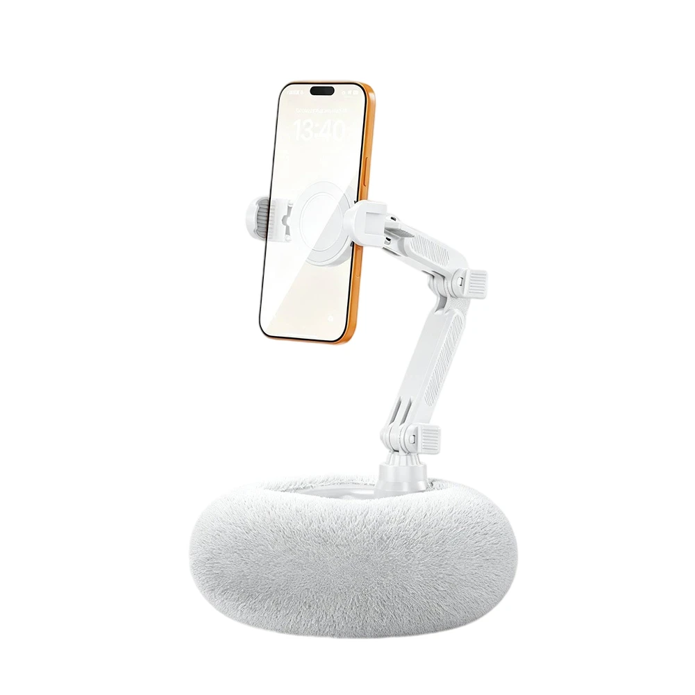 360 Degree Adjustable Pillow Stand for Mobile Devices Built for Bed Use with Soft Fabric and Stable ABS Foundation