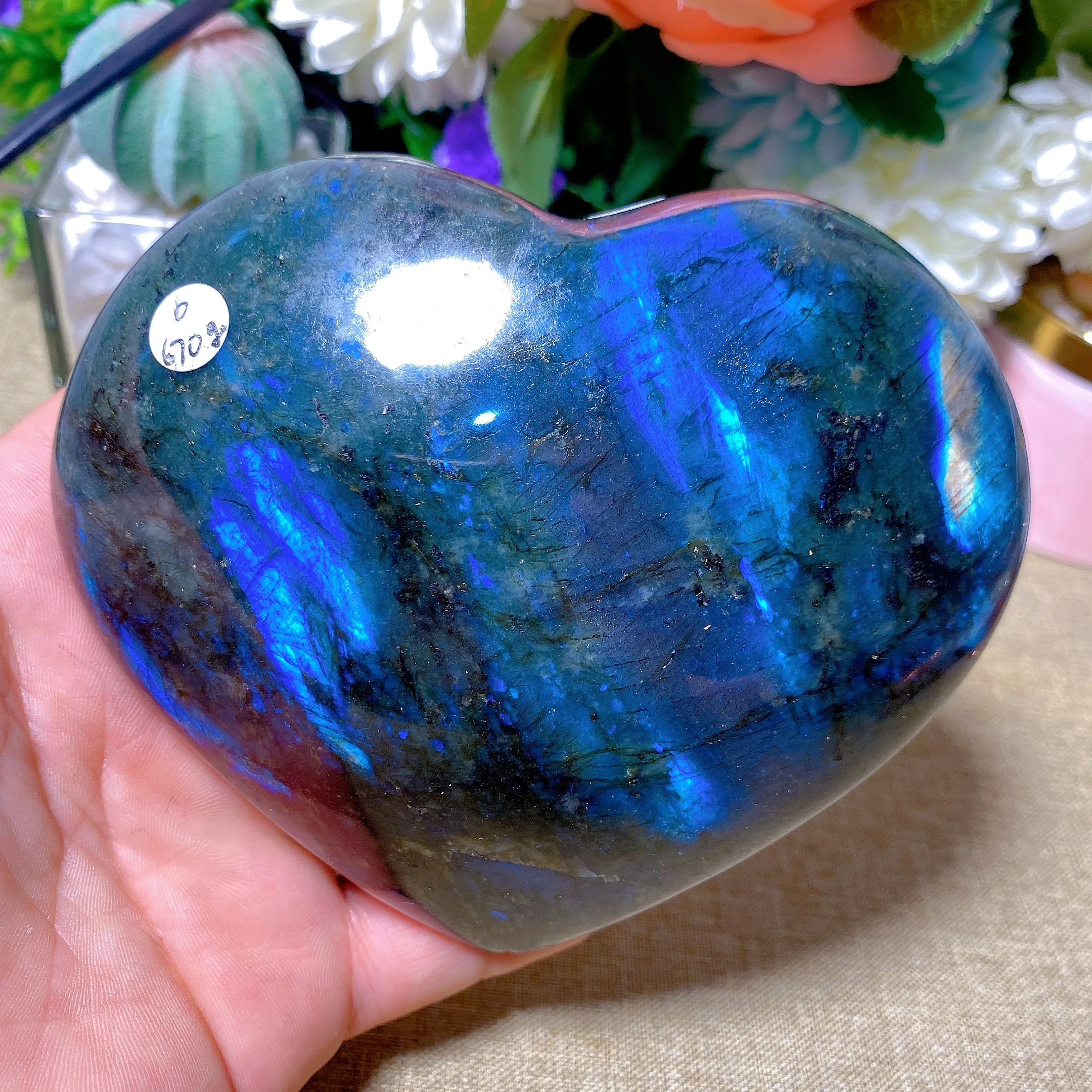 

670g Natural Labradorite Free Form Crystal Quartz Egg Sea Stone Mineral Madagascar Healing Palm Workmanship Ornament