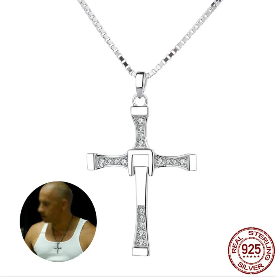 Fast And Furious Movie Dominic Toretto Cross Necklace Pendant 925 Sterling Silver Jewelry For Women Men Couple Lovers Xmas Gifts