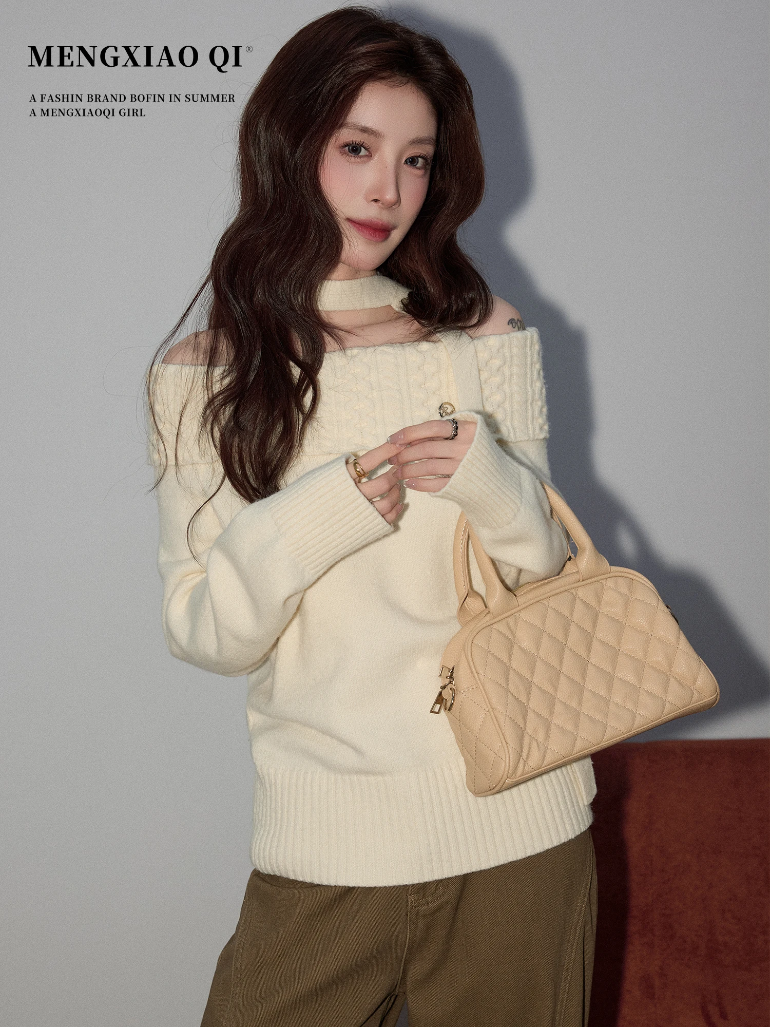 

Мягкий длинный свитер на одно плечо для женщин, осенне-зимний дизайн, вязаный, повседневный, модный, для девушек