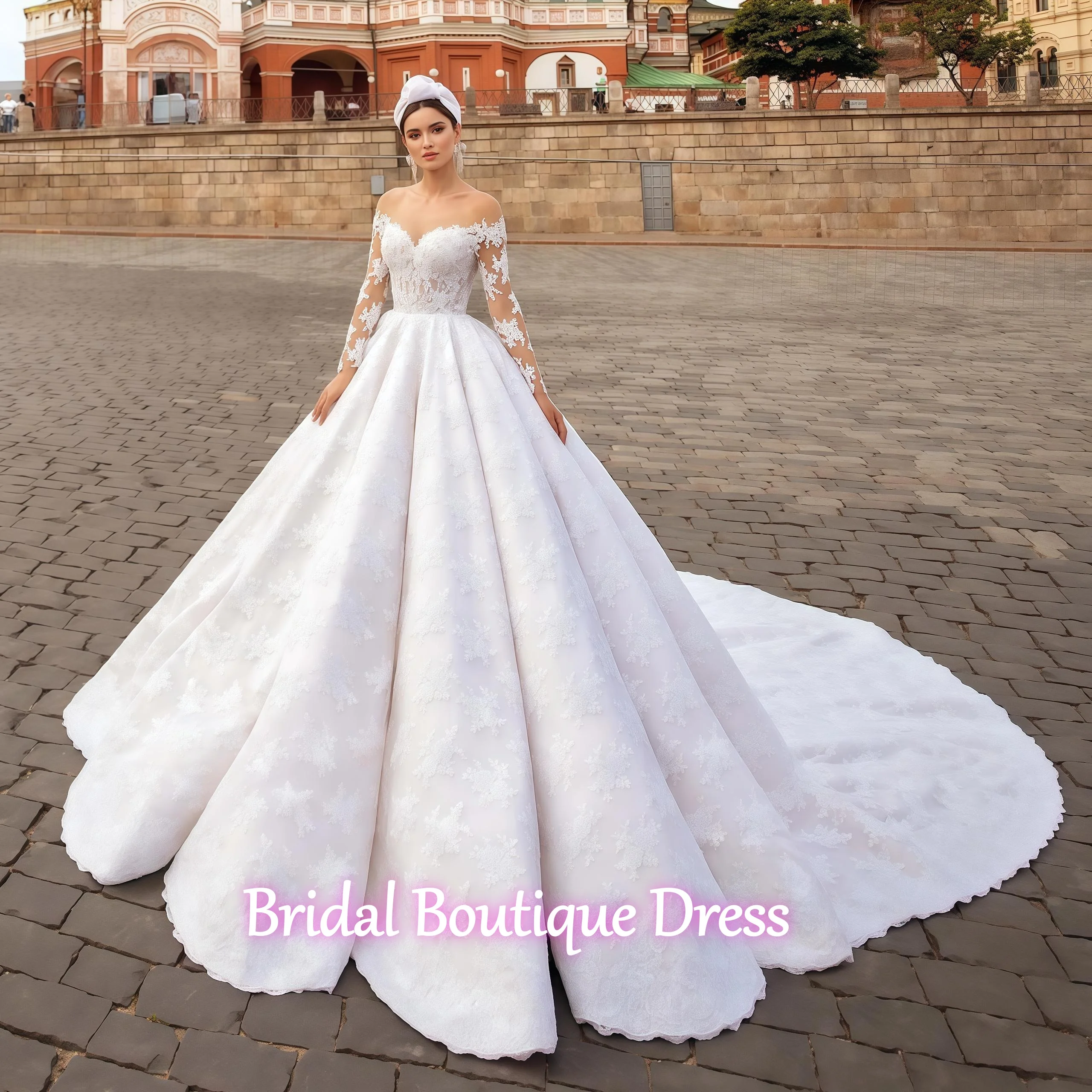 

Customized Luxury Wedding Dress Sweetheart A-Line Ball Gown Long Sleeves Backless Lace Bride Gowns Appliques Train Vestidos De
