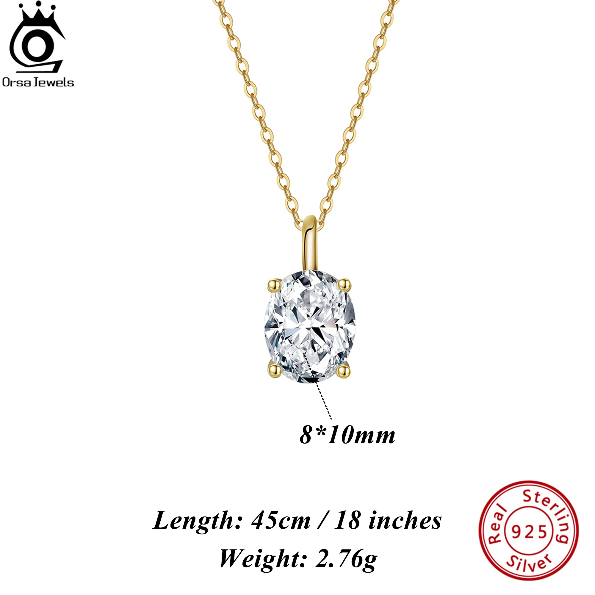 

ORSA JEWELS, ожерелье из стерлингового серебра 925 пробы, кабельная цепочка с блестящим овальным цирконием 8А, подарок в минималистском стиле для нее LZN22