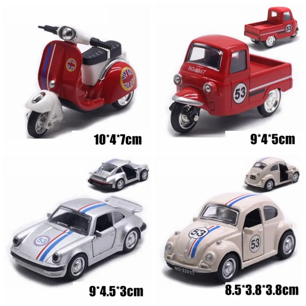 Voiture à traction en alliage 1:43, Style rétro, modèle de véhicule à trois roues, Design de dessin animé, porte pouvant ouvrir la décoration de gâteau, nouvelle collection