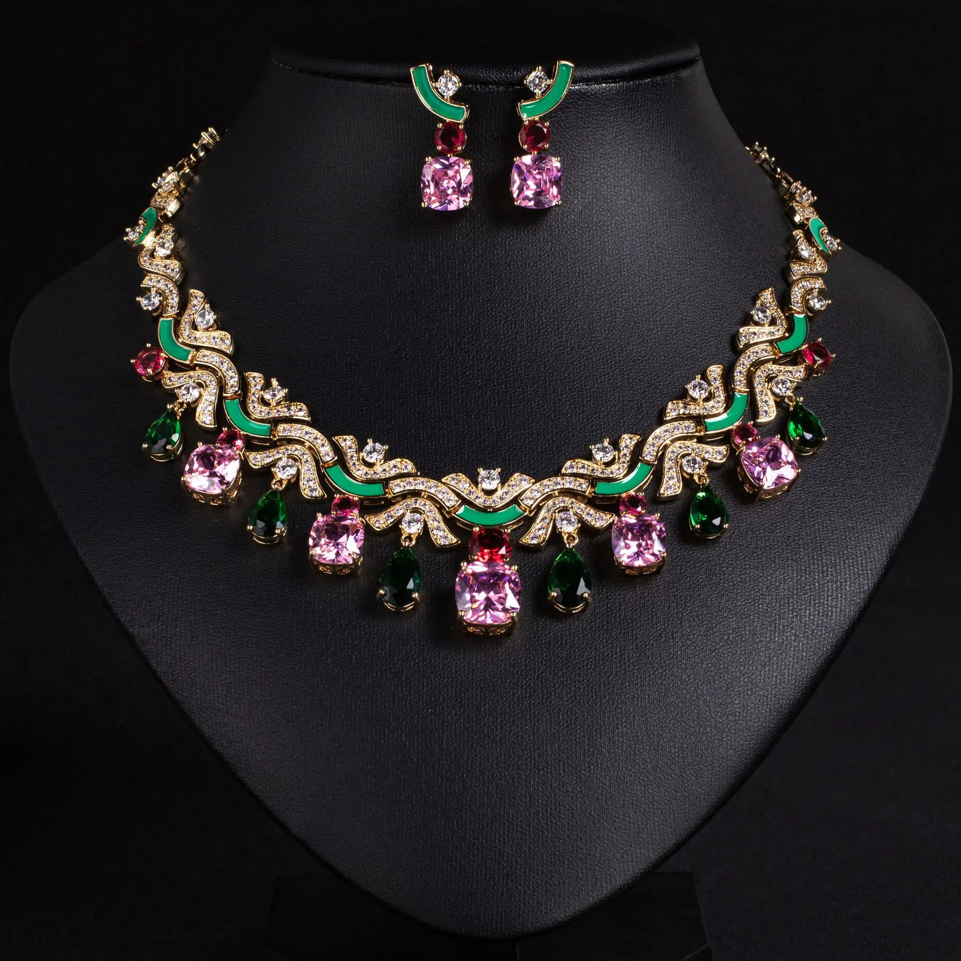 

Summer Twinkle Oil Painting Multi-colour Necklace Earrings Ladies Jewellery Set Dress Prom Bridal Party Gift Accessories M-437
