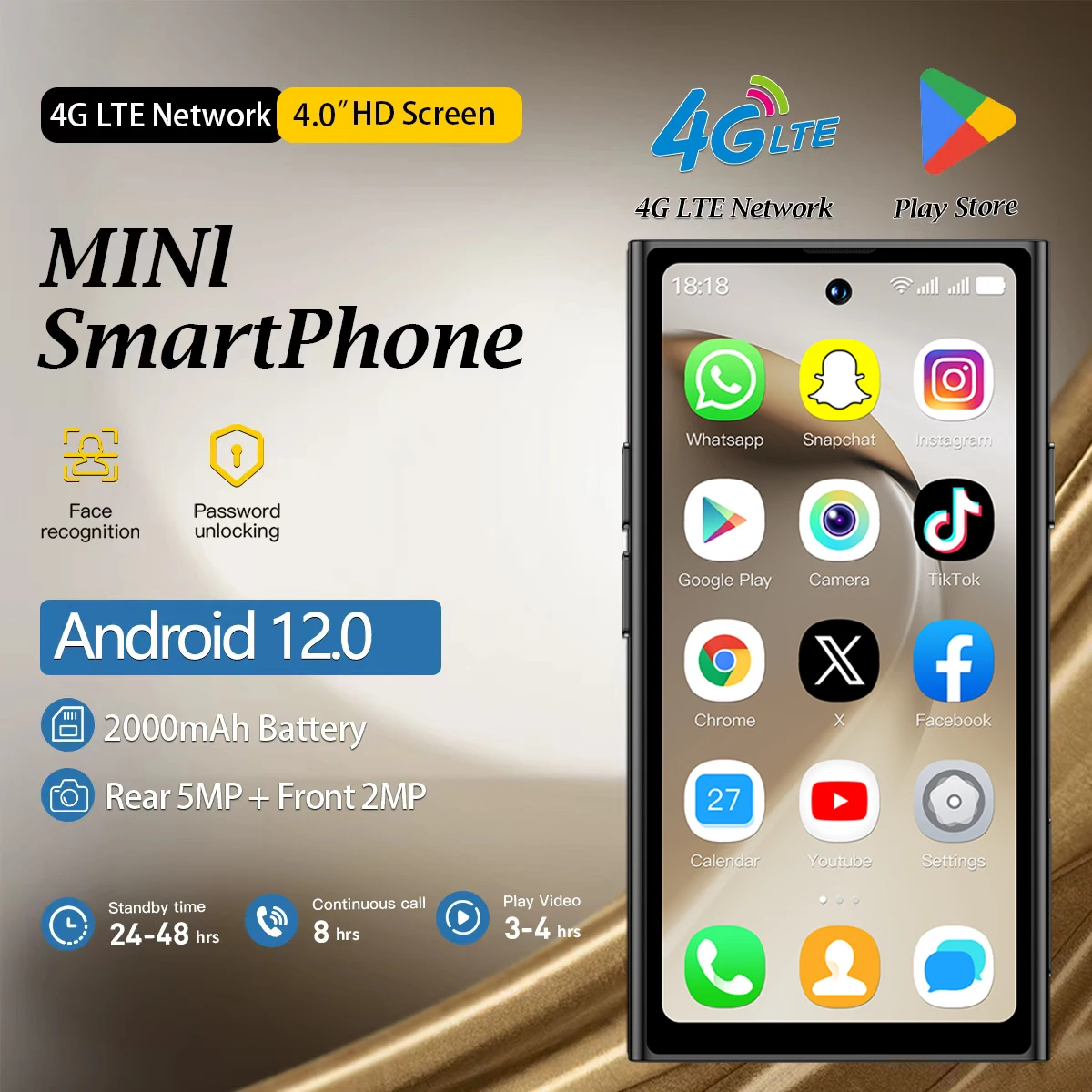 ONEMYTH S26 Pro | 4.0-inch Android smartphone | 4G dual SIM | 2000mAh battery | 3+64GB facial recognition mini phone gift