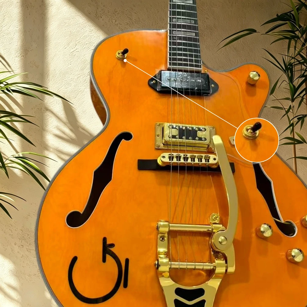Orange F Hole J Hollow Jazz Electric Guitar Gloss Finish Mixed Pickups Gold Hardware Jazz Blues Vintage Swing Rock Musicians