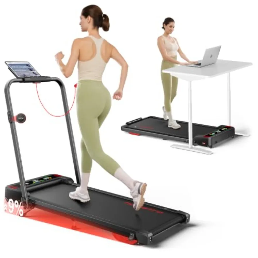 Walking Pad Treadmill with 9% Incline and Dual LED Display, 4 in 1 Foldable Treadmill with Handle bar for Home/Office, 3.5HP Po