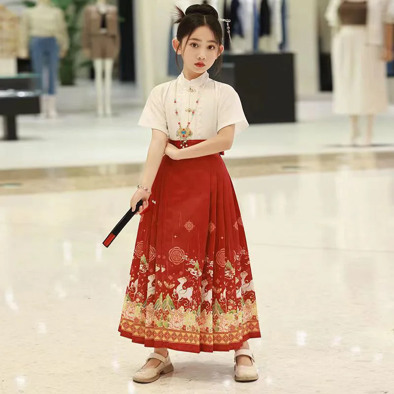 Chinese Hanfu Girl's Horse Face Skirt Set