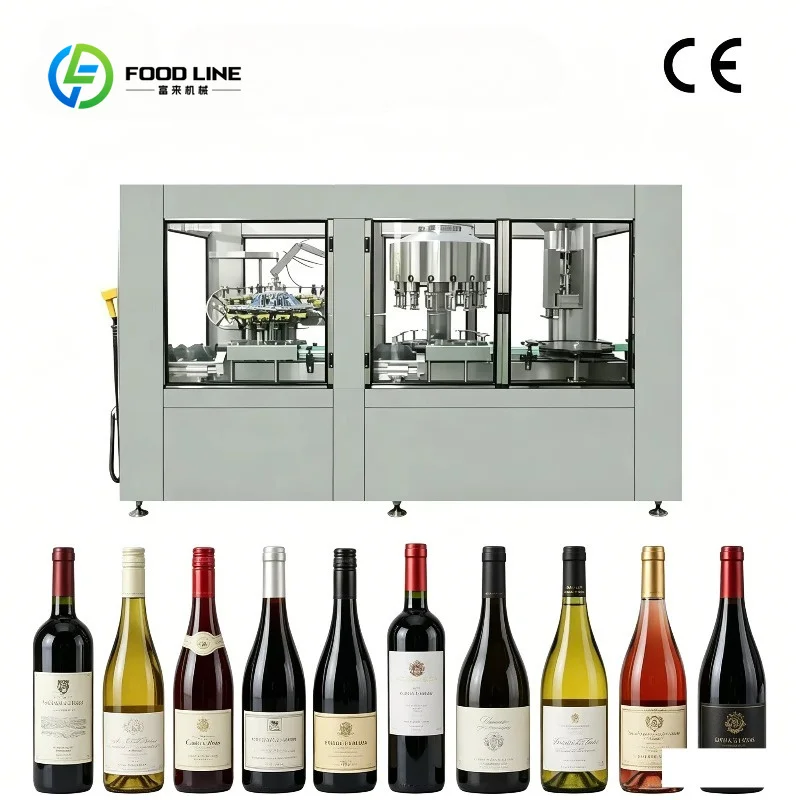 Customized Fully Automatic Red Wine Gin Whiskey Vodka Rum 3-in-1 Filling Machine Production Line
