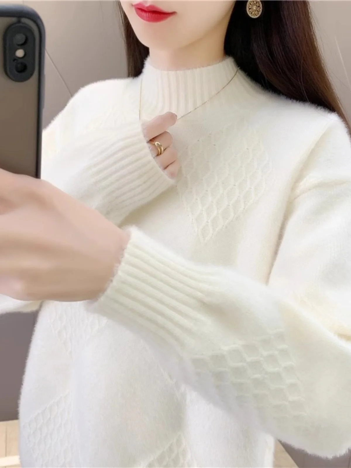 

Женский вязаный свитер из норкового бархата, свободный крой, с высоким воротником, повседневный топ для осени и зимы, новинка