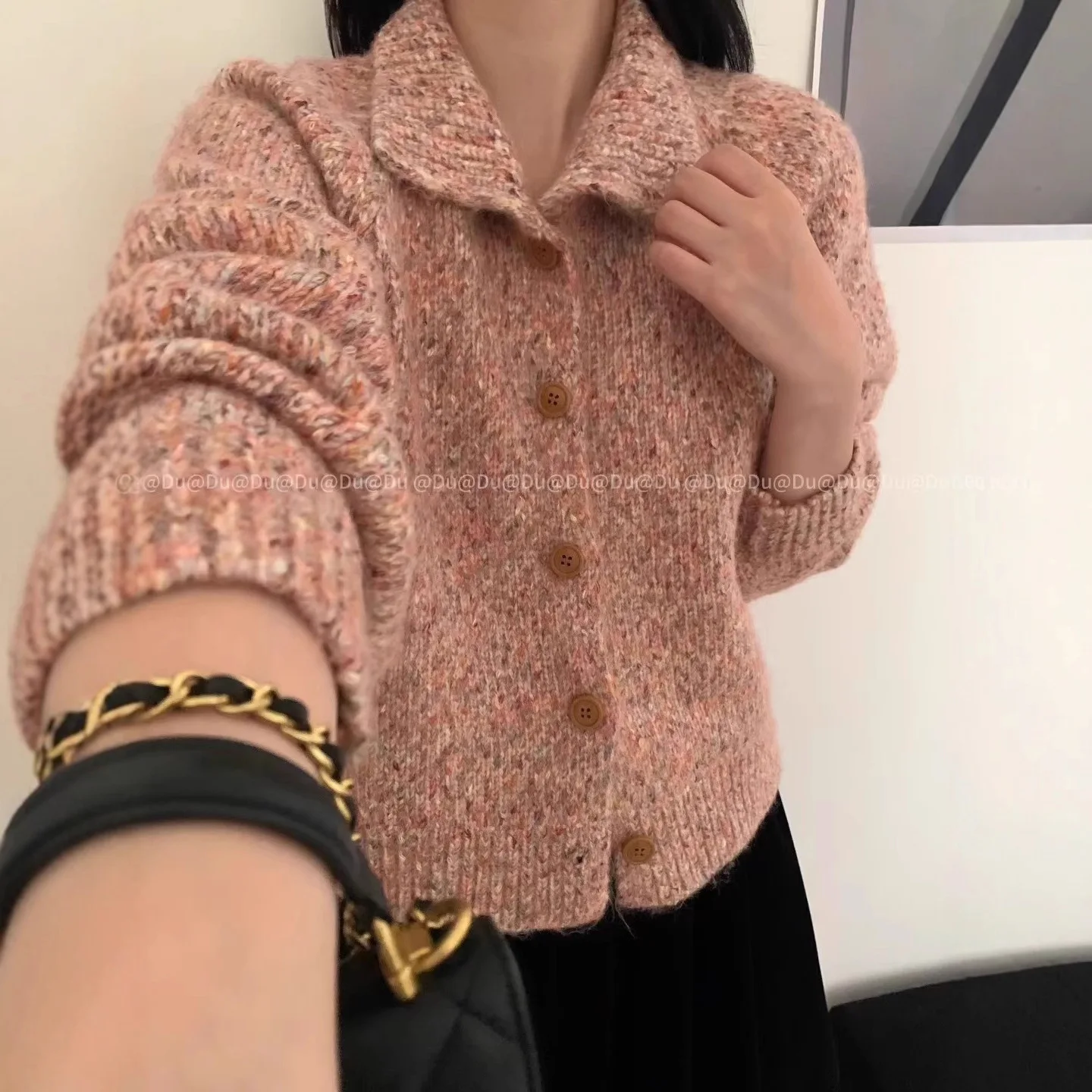 

High-end Sense Lazy Style Dot Coarse Woolen Sweater Jacket Women's Autumn and Winter Loose Knitted Cardigan Top