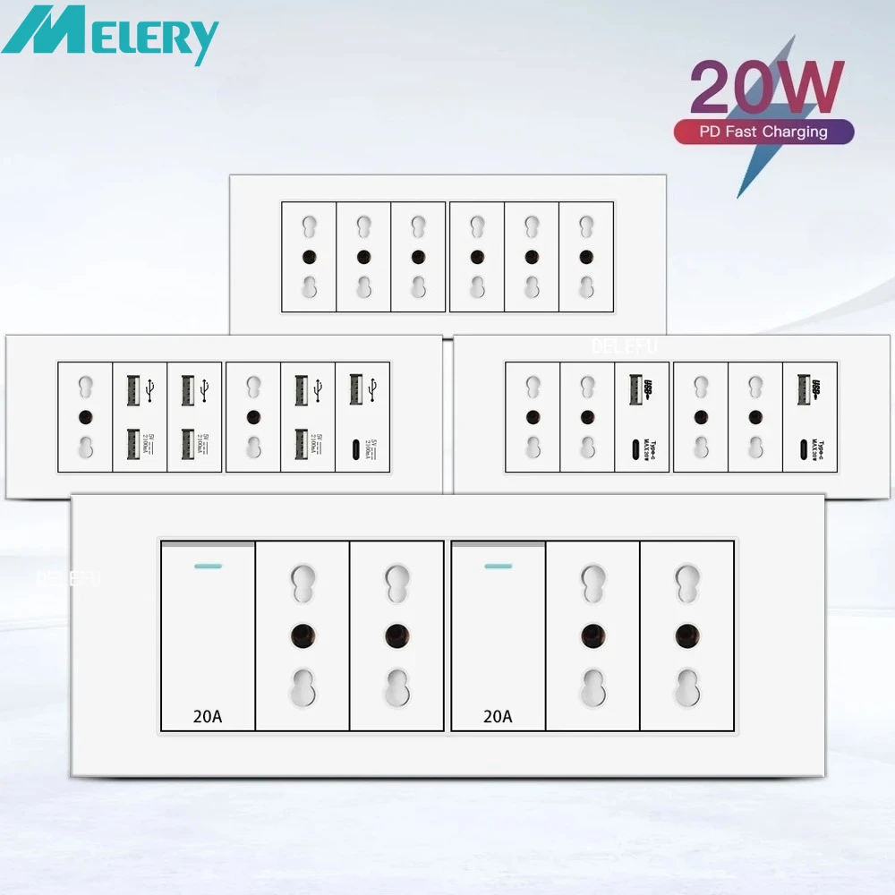 

Настенная розетка Melery, огнестойкая панель SC31, 195 мм, белая, Италия, Чили, стандарт USB TypeC, быстрая зарядка, телевизор, телефон CAT5 CAT6