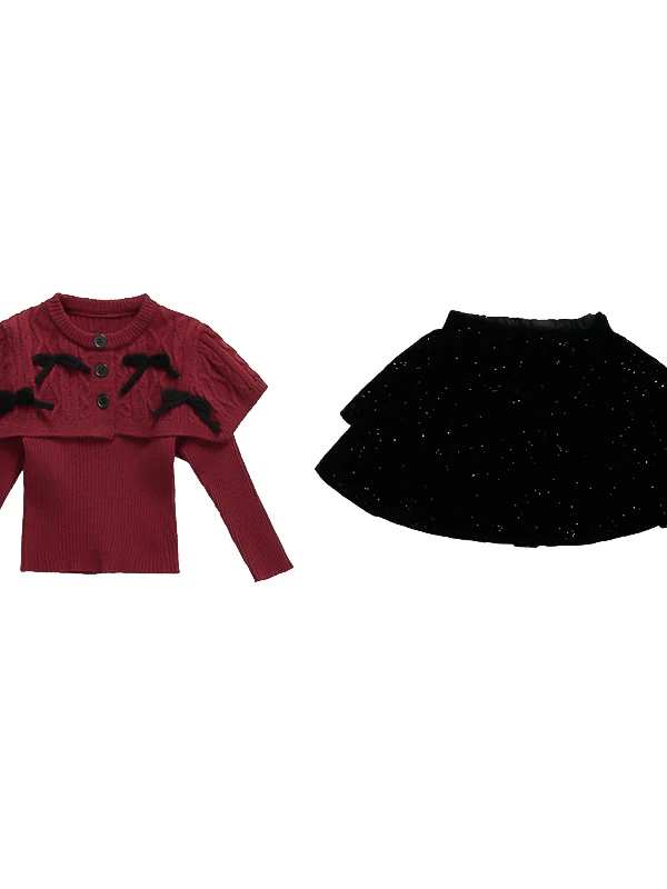 Suéter de malha com laço doce para meninas saia Bla conjunto de duas peças outono 2025 novo conjunto Faion infantil Sle respirável L...