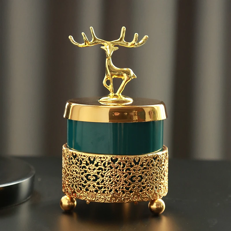 Simple Art Luxury Emerald Ashtray Phnom Penh Deer Toothpick Tube Modern Home High-end High-foot Cotton Swab Box Storage Jar Gift