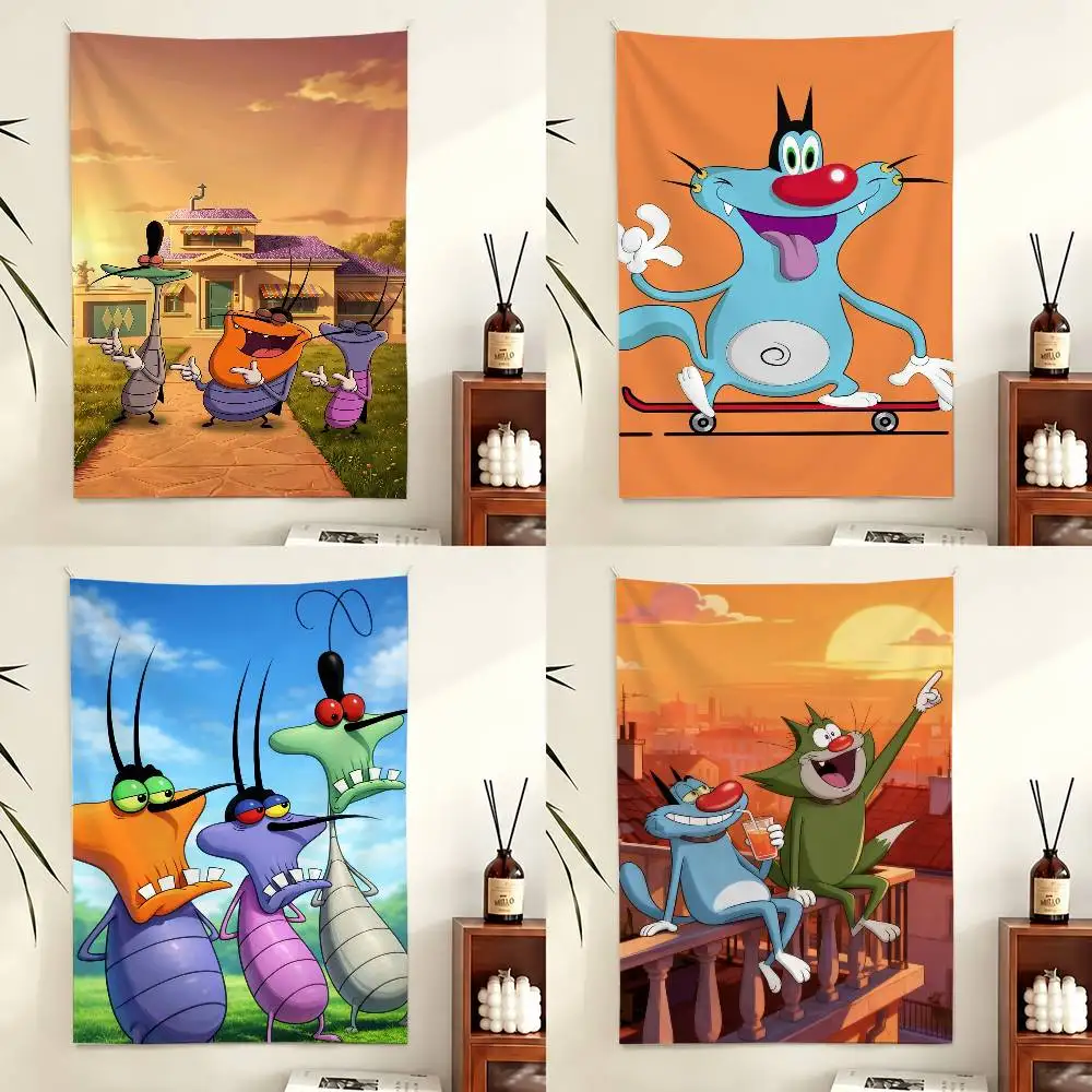 Cat Oggy and the Cockroaches-s Flag Digital Printing Banner for Garage Wall Out Door Decoration