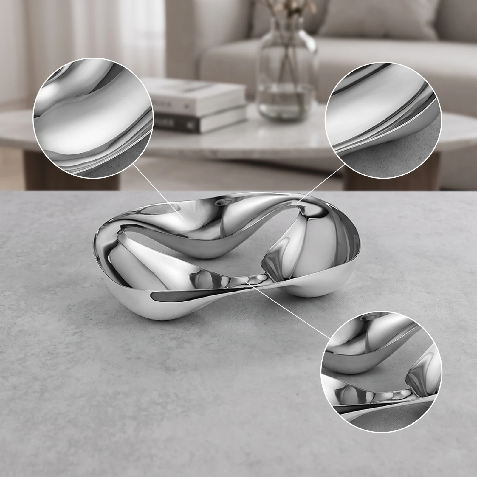 Stainless Steel Snack Tray Contemporary Stainless Steel Serving Bowl Easy to Clean Dishwasher-Safe for Coffee Table, Sideboard