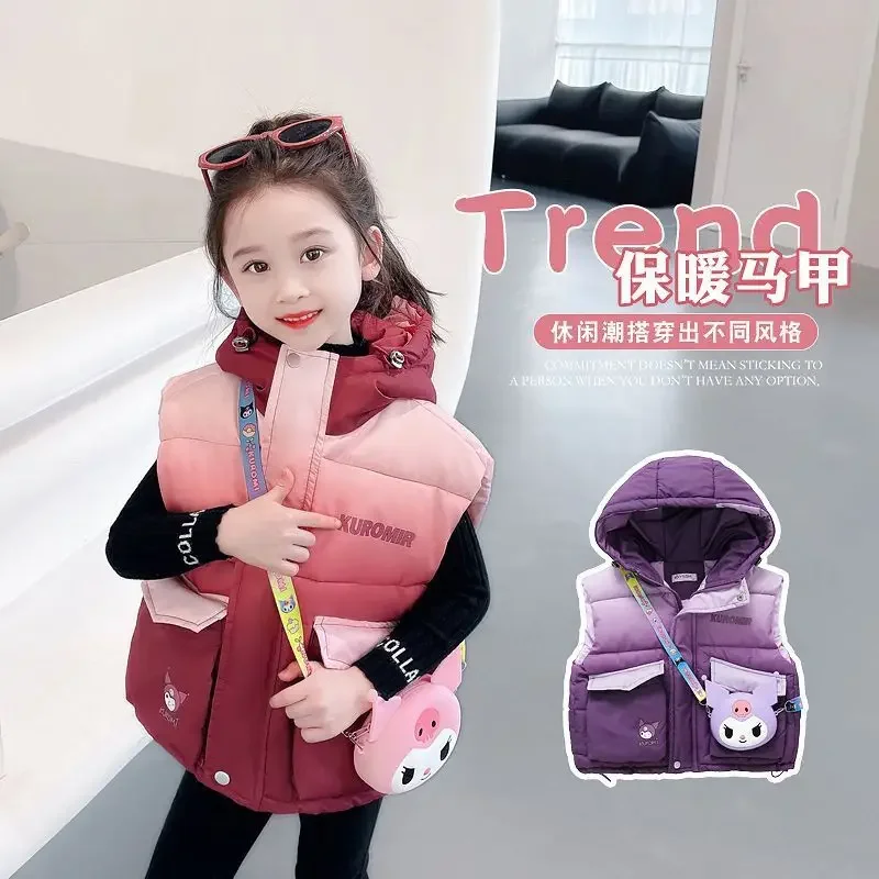 

Sweet Kuromi Anime Kawaii Sanrio Ins Fashion Children Wear Warm Vest Cute Cartoon Baby Jacket Coat Clothing Gifts for Kids