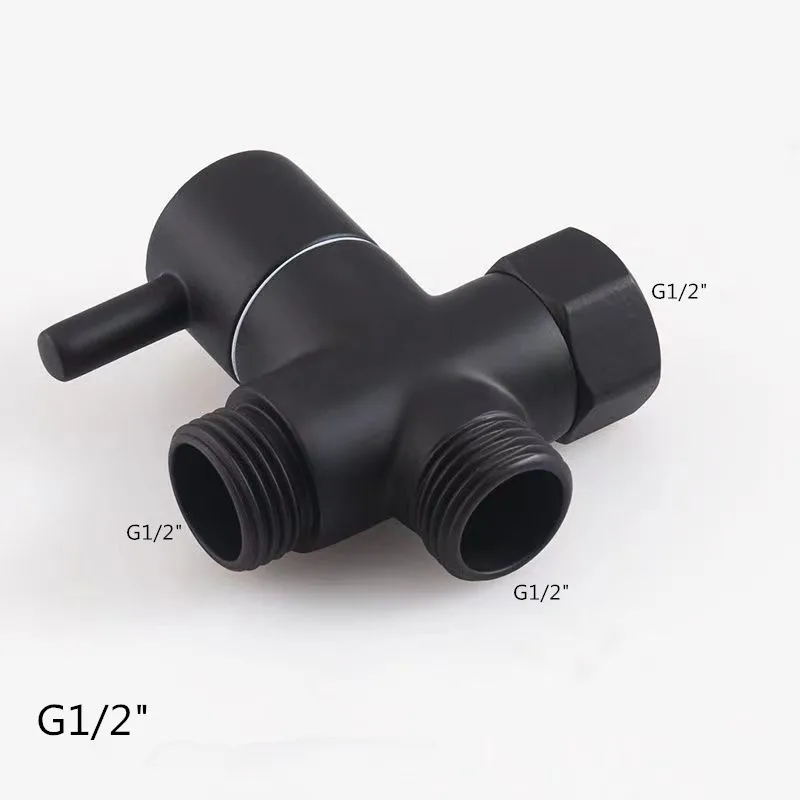 G1/2 Black Water Divider One-in-two-out Three-Way Shower Faucet Valve Adapter Hot Cold Water Switch