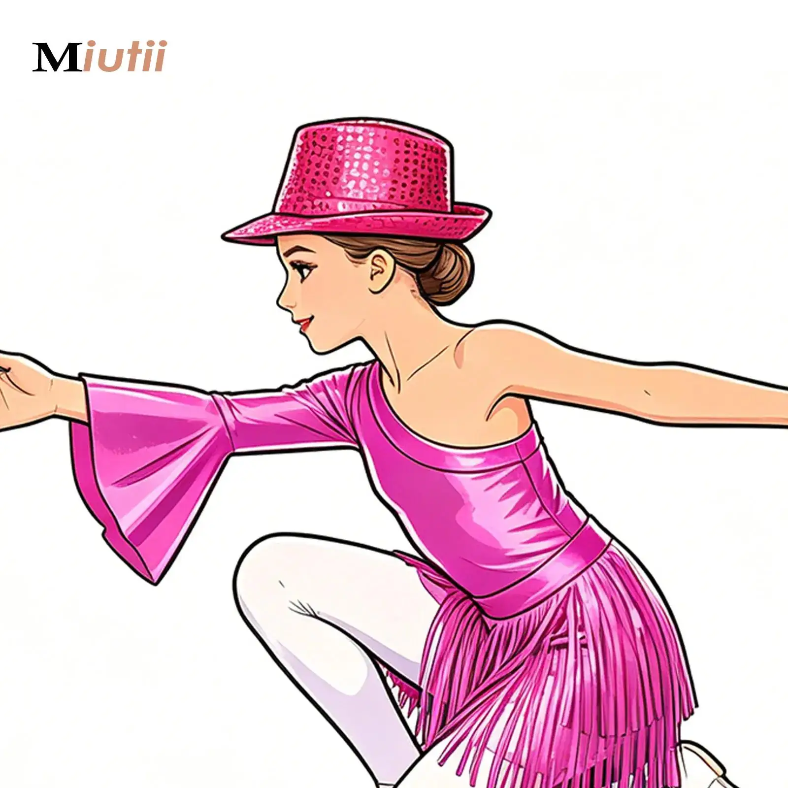 

Kids Girls Glossy Metallic Hip Hop Jazz Dance Outfits Long Flare Sleeve Jumpsuit with Fringed Skirt Disco Party Cowgirl Costume