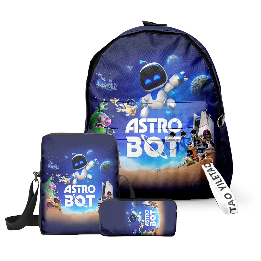 Harajuku Novelty Cool astro bot 3D Print 3pcs/Set School Bags Keychains Oxford Small Backpack Inclined shoulder bag Pencil Case