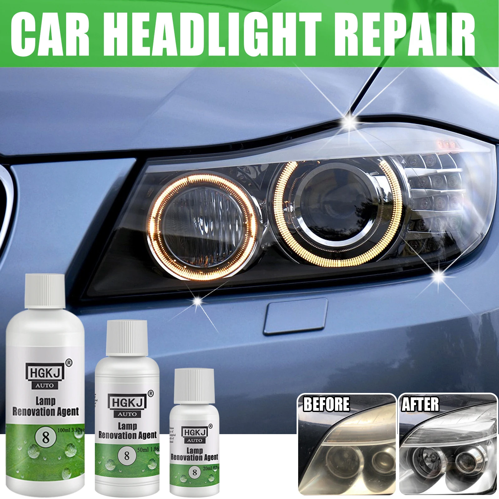 HGKJ 8 Car Headlight Restoration Kit Scratch Remover Repair Universal Refurbish Car Auto Polymer Protect Polish Liquid Cleaners