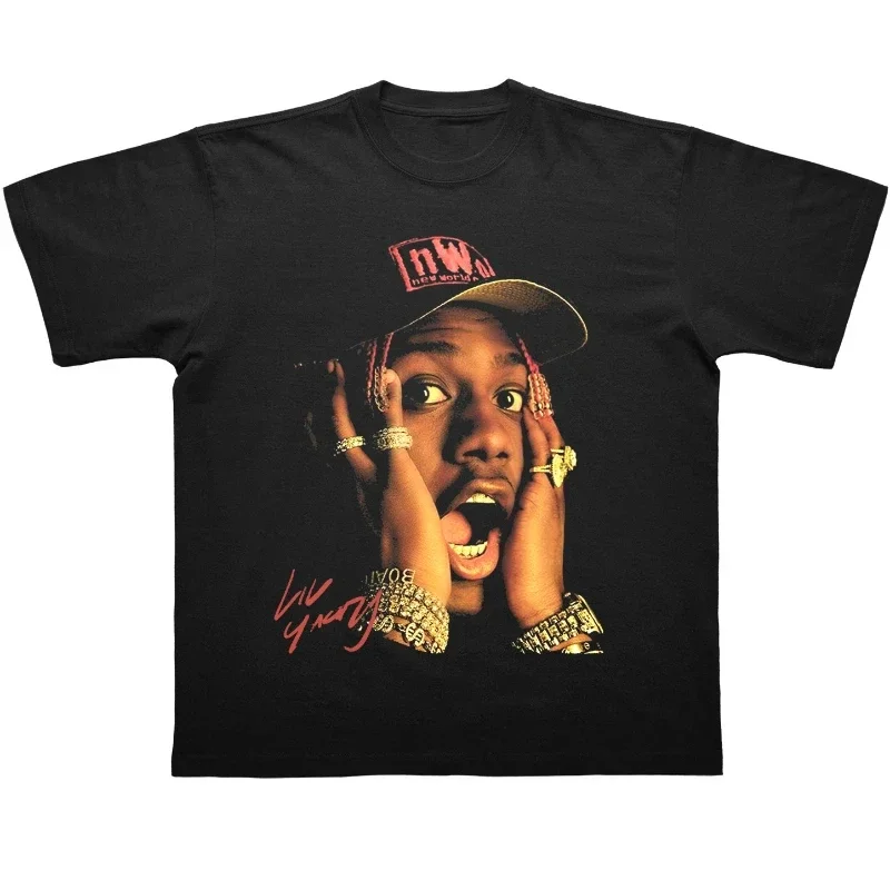 

Hip-hop style printed T-shirt for men in summer 100% cotton casual hip-hop summer loose breathable round neck short-sleeved top