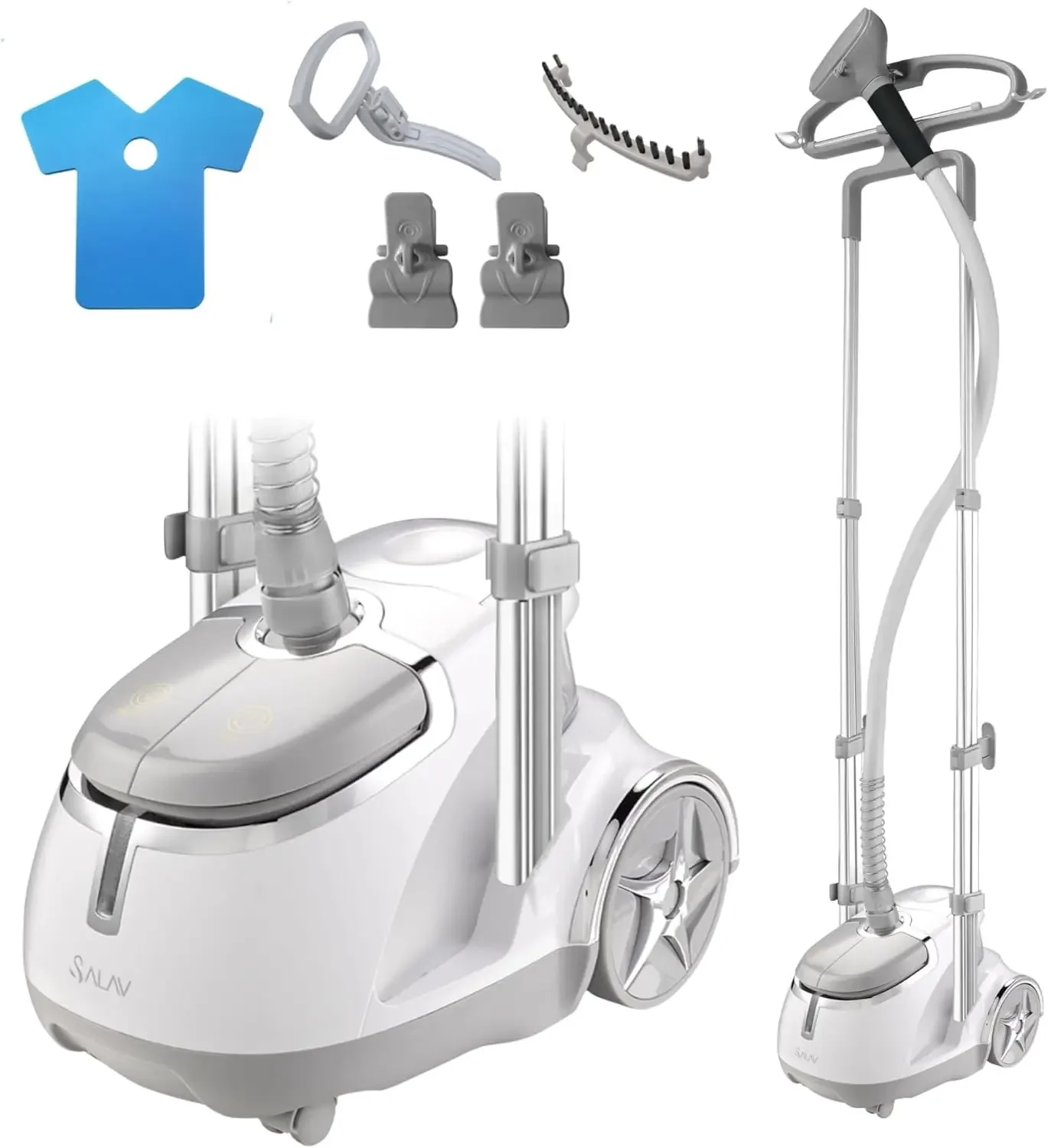 Standing Garment Steamer with Retractable Power Cord, Foot Pedal Control, Wheels for Easier Movement (Silver)