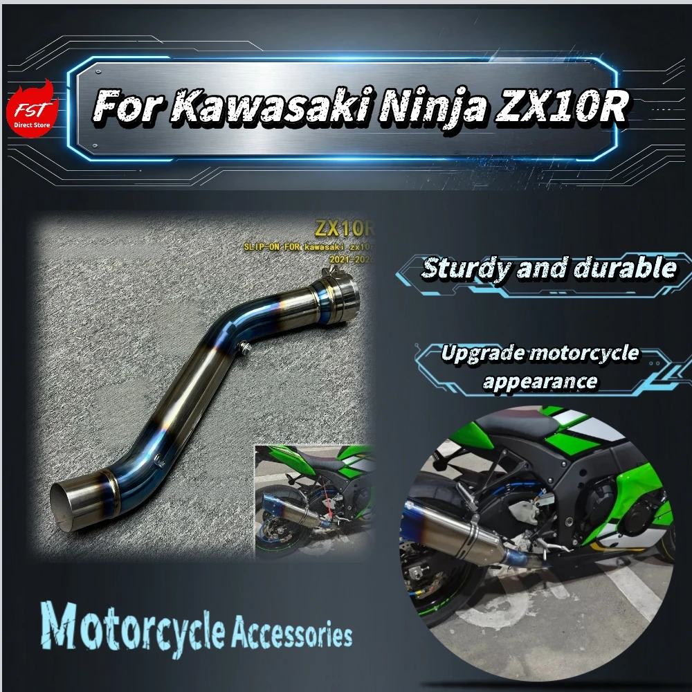 For Kawasaki Ninja ZX10R FST Burnt Blue Titanium Link Pipe, Resonator Delete, 60mm, High Temp Resistant Moto Escape