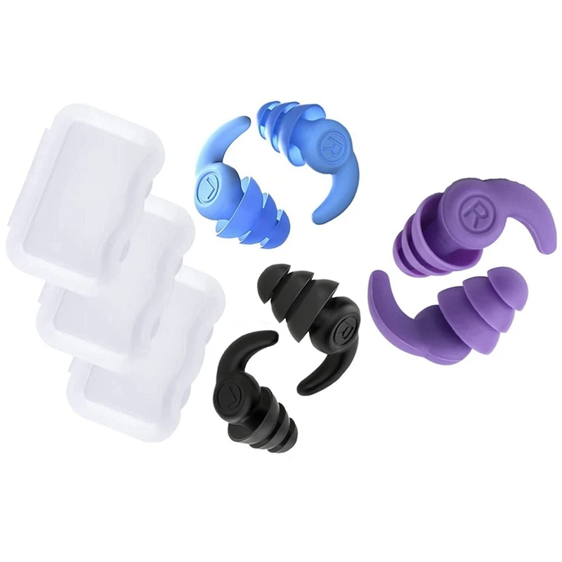 1Set Silicone Earplugs Waterproof Swimming Ear Plugs Reusable Silicone Swimmer Earplugs For Adults, ,Black+Purple+Blue