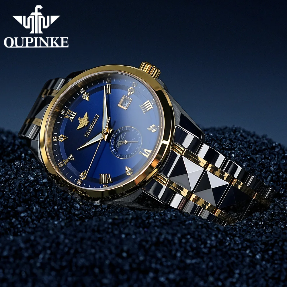 OUPINKE 3265 Luxury Automatic Men's Watch Moon phase Diamond Dial Automatic Date Mechanical Watch Men's New Model