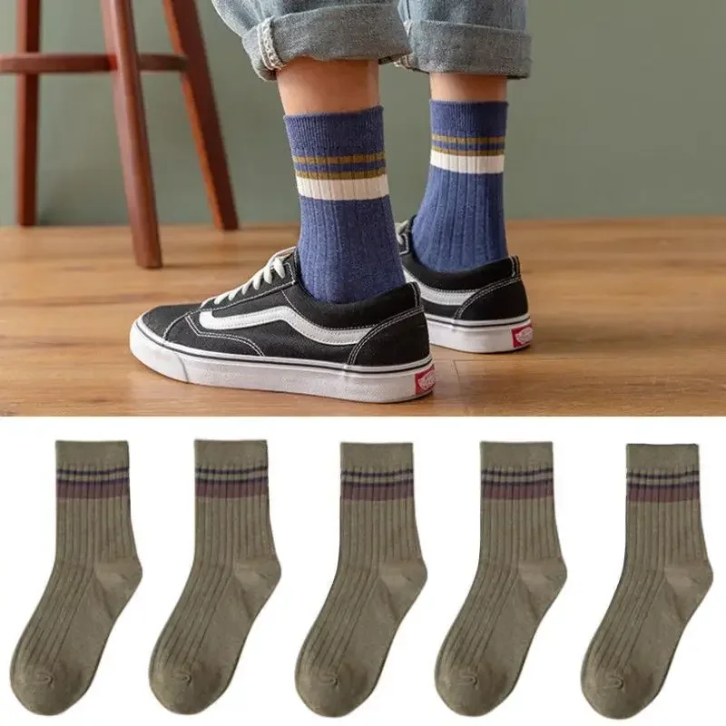 Men\'s Striped Cotton Socks Spring Fashion Casual Socks High Quality Harajuku Retro Socks Man Calcetines Hombre Meias Masculina