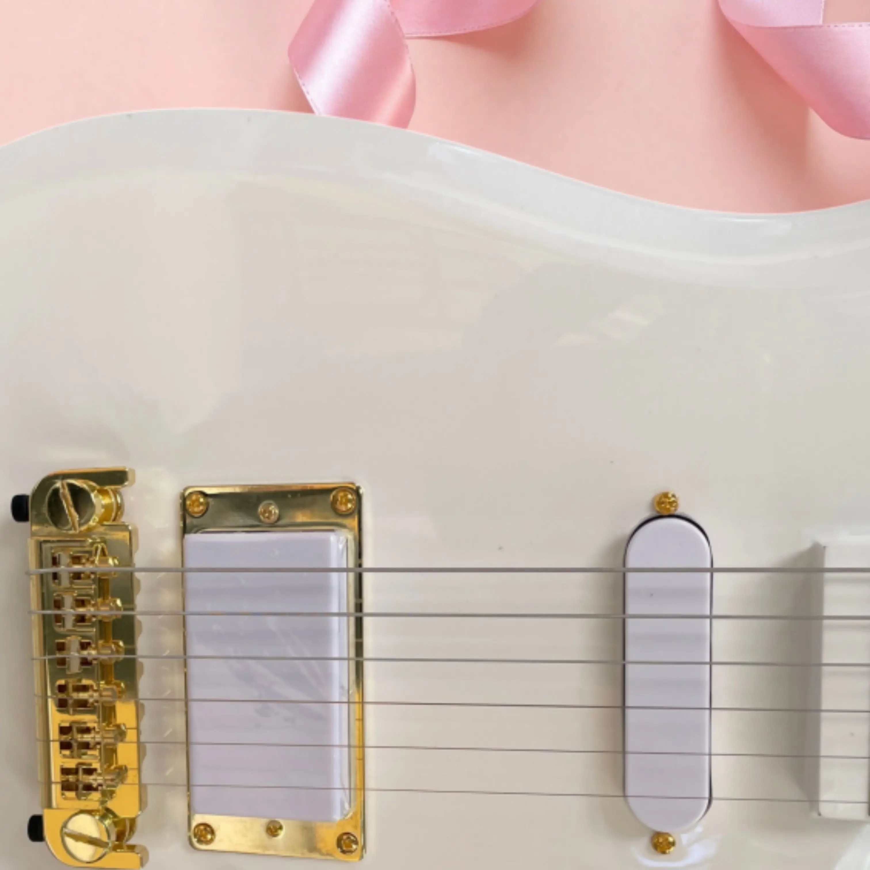Cream White Flowing Contour Electric Guitar, Gold Symbol Inlays Guitars, for Stage Performance & Collection Decor Guitarra